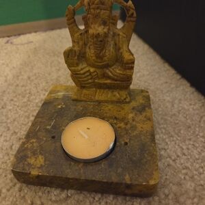 Rustic Brown Candle Holder with Statue
